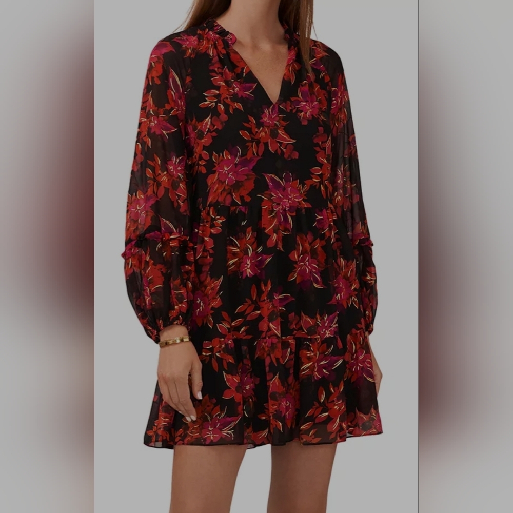 Babydoll Floral Black and Red Women's Dress